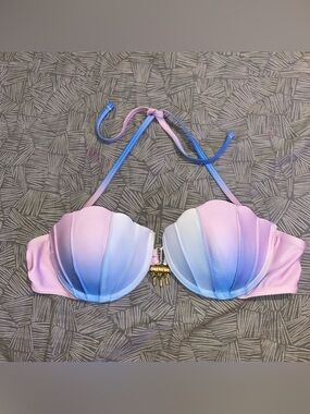 Pastel Mermaid Shell Bikini Top - Gradient Pink to Blue